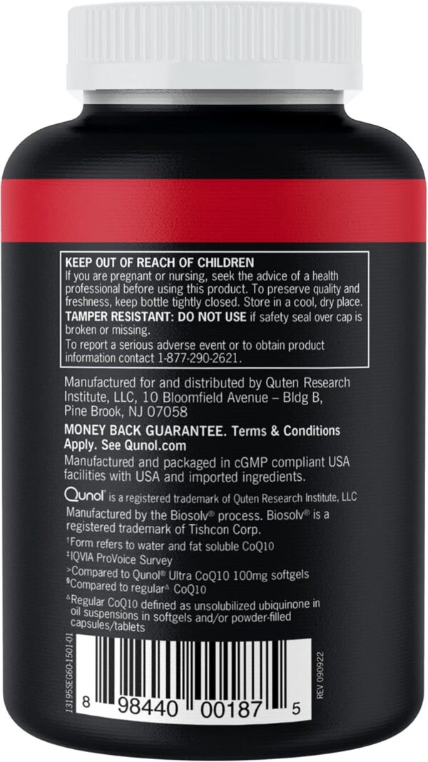 Qunol CoQ10 200mg Softgels, Ultra CoQ10 - Ultra High Absorption Coenzyme Q10 Supplements - Antioxidant Supplement for Vascular and Heart Health & Energy Production - 2 Month Supply - 60 Count