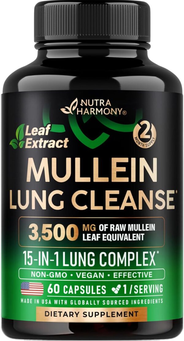 Mullein Leaf Extract for Lung Detox - Echinacea | Oregano | Quercetin | NAC - 15-in-1 Lungs Support Supplement - Lung Cleanse for Smokers - Made in USA - As Drops, Tea, Tincture, 60 Vegan Capsules
