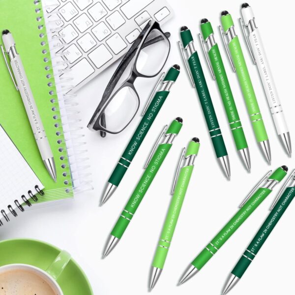 Outus 24 Pieces Mental Health Awareness Message Pens Bulk Inspirational Retractable Ballpoint Green Awareness Pens Mental Health Gifts for Nurse Office Charity Items