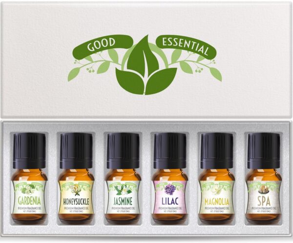 Good Essential Oil Set – 6-Pack Floral Aromatherapy – Gardenia, Honeysuckle, Jasmine, Lilac, Magnolia, Spa – for Candles, Soaps, Perfume, Diffuser, Home Care