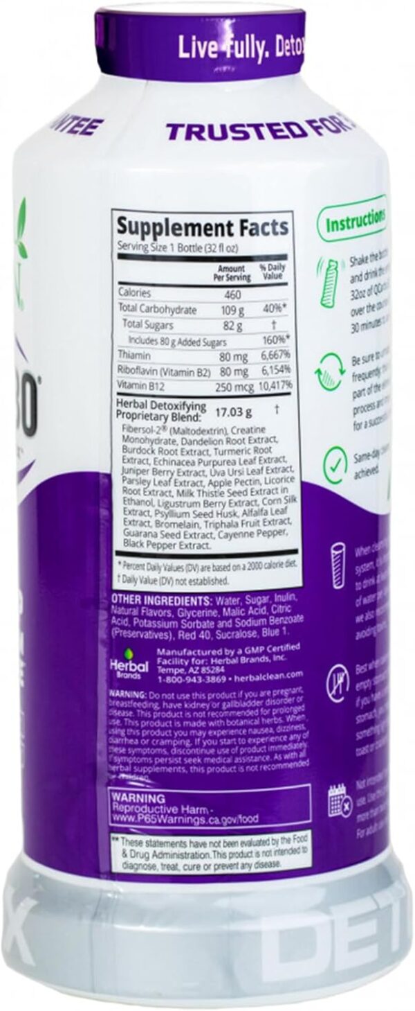Herbal Clean QCarbo32 Same-Day Premium Detox Drink, Grape Flavor, 32 Fl Oz