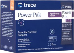 Trace Minerals | Power Pak Electrolyte Powder Packets | 1200 mg Vitamin C, Zinc, Magnesium | Boost Immunity, Hydration and Natural Energy | Acai Berry | 30 Packets