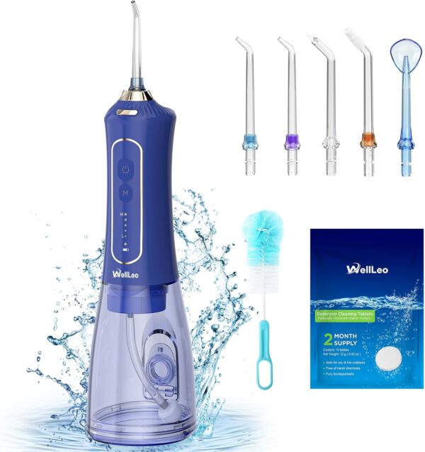 Water Flosser for Teeth, 300ML Cordless Oral Irrigator Rechargeable Dental Flosser Teeth Picks with 5 Modes 5 Jet Tips,IPX7 Waterproof Teeth Cleaner for Braces Gum Care, Home Travel Use