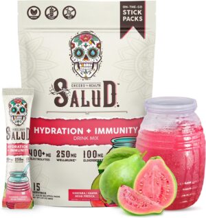 Salud 2-in-1 Hydration Packets + Immunity Electrolytes Powder, Guava - Guayaba Agua Fresca Drink Mix, Elderberry, Dairy & Soy Free, Non-GMO, Gluten Free, Vegan, Low Calorie, 1g Sugar (15 Servings)