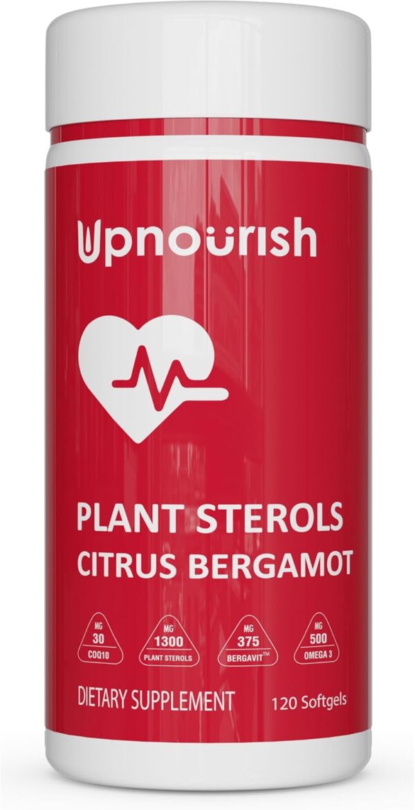 UpNourish Citrus Bergamot, Plant Sterols and Stanols Supplement, Heart Health Support with CoQ10, Omega 3, Olive Leaf Extract, Turmeric Curcumin, Black Garlic and Niacin - 120 Softgels