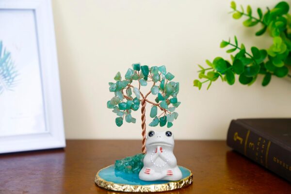 Miniature Meditation Frog Figurines Statue Desk Bedroom Decor, Funny Cute Frog Figure Collectibles Lovers Home Zen Decorations Gifts, Crystal Tree Green Decor for Shelf, Living Room