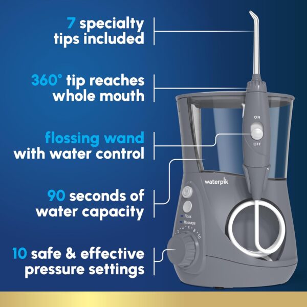 Waterpik Aquarius Water Flosser Professional For Teeth, Gums, Braces, Dental Care, Electric Power With 10 Settings, 7 Tips For Multiple Users And Needs, ADA Accepted, Gray WP-667, Packaging May Vary