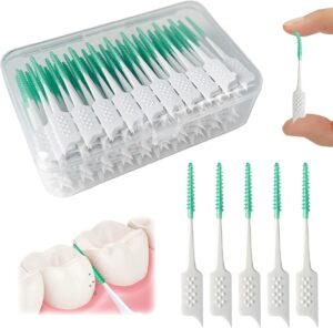 Dental Floss Picks Soft Silicone interdental Brush, Braces Brush, Floss Picks for Teeth, interdental Brush, Disposable interdental Brush, Suitable for Cleaning Teeth Health(Green, 160pcs)