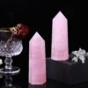Runyangshi Large Rose Quartz Natural Healing Crystal Wand 4.72"-5" Crystals Tower 6 Faceted Single Point Crystal Prism Wand Natural Stones for Meditation Reiki Chakra Therapy Home Decor Gift
