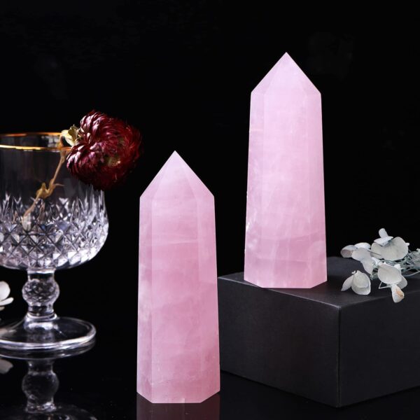 Runyangshi Large Rose Quartz Natural Healing Crystal Wand 4.72"-5" Crystals Tower 6 Faceted Single Point Crystal Prism Wand Natural Stones for Meditation Reiki Chakra Therapy Home Decor Gift