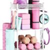 Yoga Mat Storage Rack, Home Gym Storage Rack Yoga Mat Holder, VOPEAK Workout Storage for Yoga Mat, Foam Roller, Gym Organizer Gym Equipment Storage for Home Exercise and Fitness Gear (Metal)