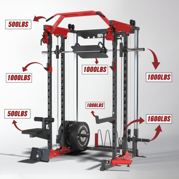 ALL10 Smith Machine for Home Gym, Power Rack with Cable Crossover, Squat Rack with Leg Press and Advanced LAT Pull-Down, 2000LB Weight Capacity