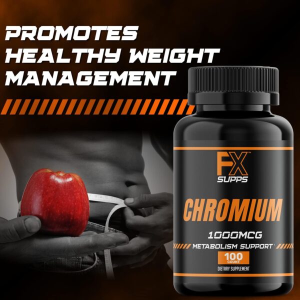 FX SUPPS Chromium Polynicotinate 1000 mcg (100 Capsules) Weight Management Supplements for Men and Women | Improves Energy Production and Heart Health