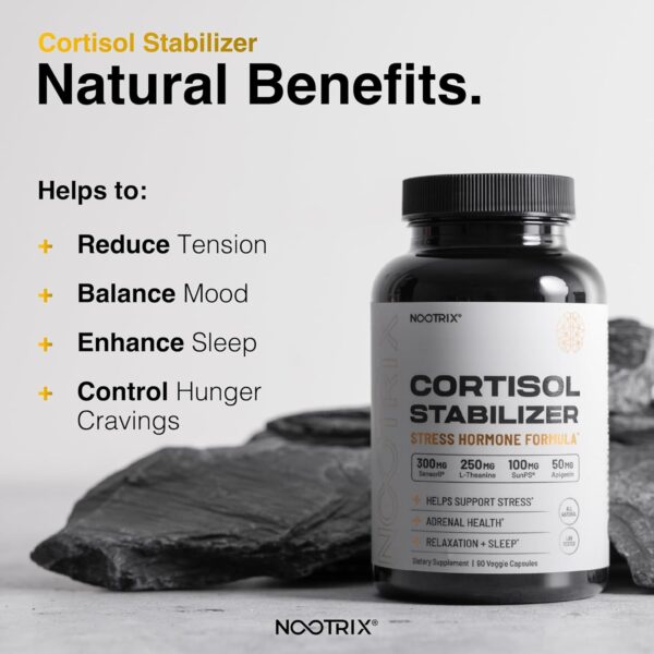 Cortisol Manager and Stabilizer Supplement | Supports Deep Sleep & Relaxation | Cortisol Supplement with Ashwagandha, L-Theanine, Rhodiola Rosea Extract & Apigenin | 180 Vegan Capsules