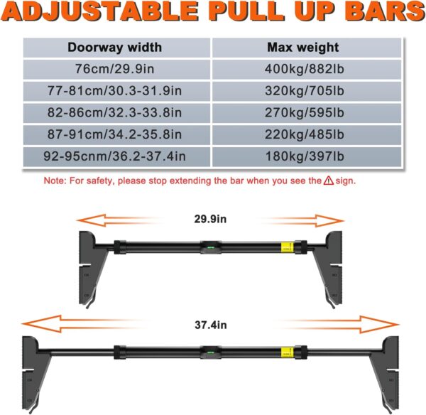 FICTOR Door Pull up Bar for Doorway, Strength Training Equipment, Adjustable Door Frame, Non-slip Chin up Bar for Home Gym, with No Screw Installation