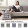Degrees of Comfort Meditation Floor Pillow, Square Large Pillows Seating for Adults, Gray Tufted Corduroy Cushions for Outdoor Yoga Tatami Fireplace Living Room, Grey, 22x22 Inch