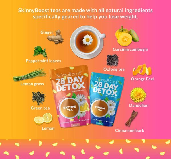Skinny Boost Evening Detox Tea-14 Tea Bags Total, Supports Detox and Cleanse, Reduce Bloating, 100% All Natural, Vegan, Non GMO