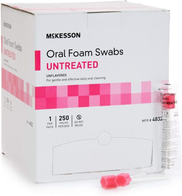 McKesson Oral Foam Swabs, Untreated, Gentle and Daily Oral Cleaning, Unflavored, 250 Count, 1 Pack
