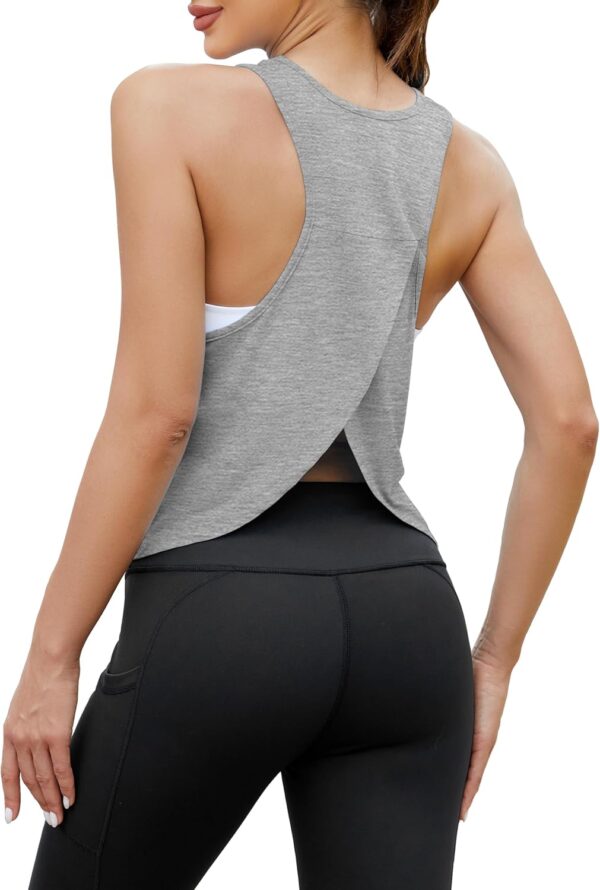 Bestisun Workout Tops for Women Split Back Cropped Yoga Athletic Sports Shirts