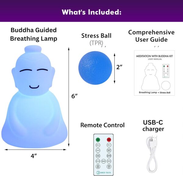INNER TRUTH Meditation with Buddha Kit - 3 in 1 Guided Breathing Calm Down Buddha Anxiety Relief Device + Stress Ball. Stress Relief and Mindfulness Gifts. ADHD Tools for Adults & Kids. Yoga Gifts