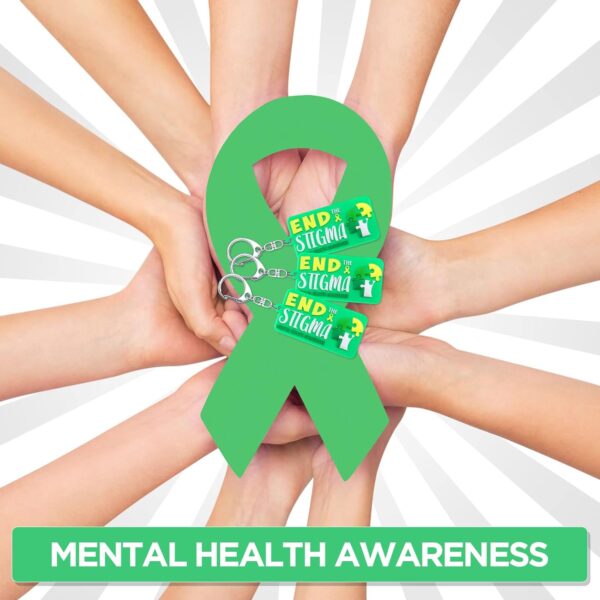 Yinkin End the Stigma Mental Health Awareness Key Chains Inspirational Gifts Green Ribbon Jewelry for Men Women Support