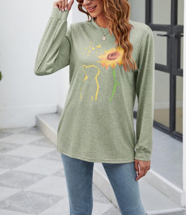 Womens Fall Crewneck Sunflower Graphic Print Tops Long Sleeve Cute Casual Tees