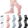 Jspupifip 10 Pairs Pilates Socks with Grips for Women, Pilates Crew Socks Bulk Non Slip Yoga Socks Home Hospital Grippy Socks for Yoga Pilates Barre Workout