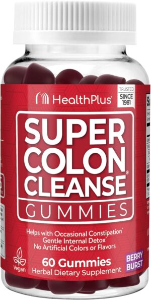 Health Plus Super Colon Cleanse Gummies, Natural Senna Leaf Extract, Gentle, Overnight Relief from Occasional Constipation, Dietary Supplement, Mixed Berry Flavor, 60 Count