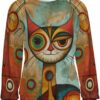 ZOCAVIA Women's Y2K Art Cat Sweatshirts Fall Abstract Cat Graphic Pullover Tops Long Sleeve Oil Painting Cat Printed T Shirts