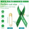 Hanaive 150 Pcs Mental Health Awareness Ribbons Green Satin Fabric Ribbons with Safety Pins Mental Health Awareness Items for Charity Public Social Event Welfare Supplies
