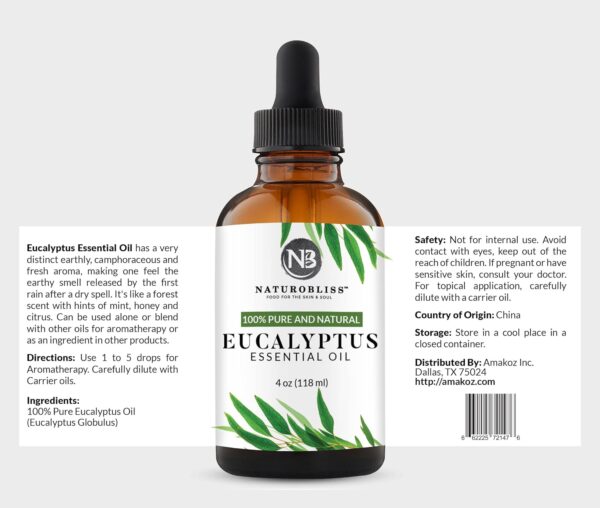 NaturoBliss 100% Pure Natural Undiluted Eucalyptus Essential Oil (4oz) Premium Therapeutic Grade Aromatherapy