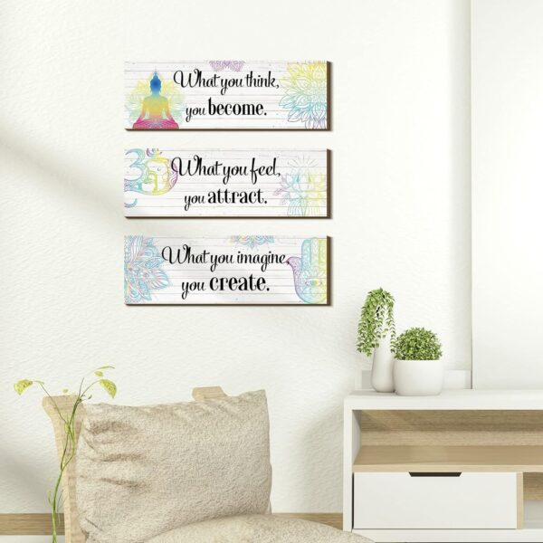 Yerliker 3 Buddha Decor Buddha Wall Art Meditation Room Chakra Decor for Bedroom Zen Quotes Wall Decoration Spiritual Gift Wall Hanging Buddhism Spa Room Decor Yoga Wall Art for Women(White)