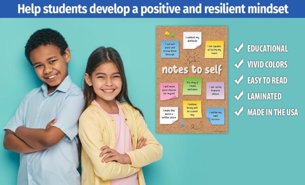 ZOCO — Notes to Self Poster — Mental Health Awareness — School Counselor Office Decor — Growth Mindset, Positive Thinking for Teens — Motivational Posters for Classrooms — LAMINATED, 12x18 inches