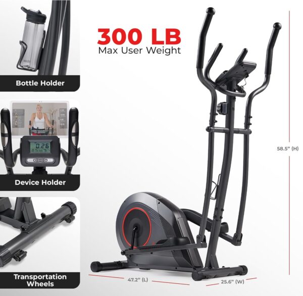 Sunny Health & Fitness 2-in-1 Smart Upright Elliptical Full-Body Exerciser w/Pulse Sensors, Home Cross-Training Cardio Workout Machine, Free SunnyFit App Bluetooth Link, Optional Long Stride Length