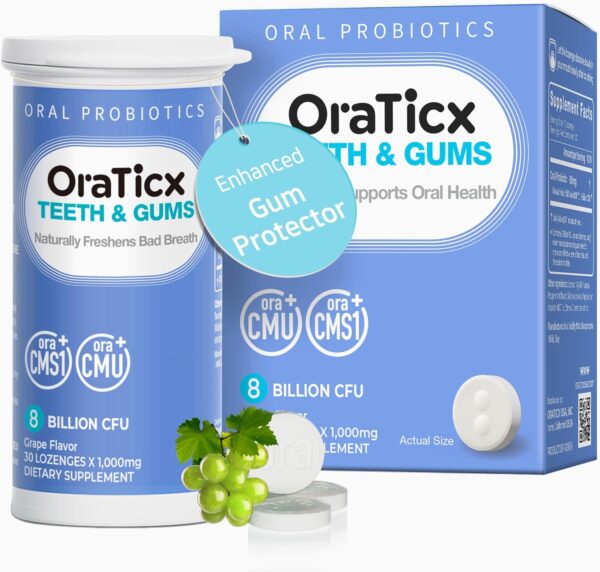 Teeth & Gums Dental Probiotic, Naturally Supports Oral Health and Immunity, Oral Probiotics Supplement 8 Billion CFU, Grape Flavor 30 Lozenges 1-PK