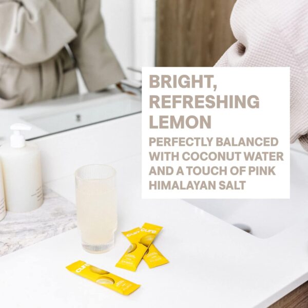 Cure Hydrating Plant Based Electrolyte Mix | Powder for Dehydration Relief | Made with Coconut Water | Non-GMO | No Added Sugar | FSA & HSA | Vegan | Paleo | Pouch of 14 Packets - Lemonade