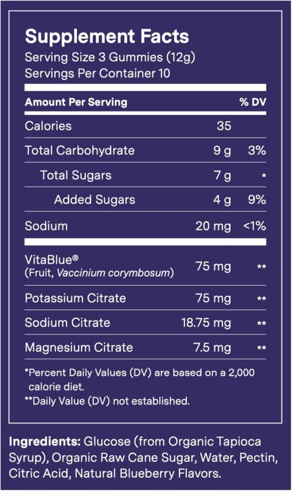 Electrolyte Recovery Gummies™ Blueberry Flavor Hydration Gummies with VitaBlue® Blueberries & Electrolytes - Exercise Recovery, Energy Boost, Replenishment & Antioxidants Non-GMO, Vegan, Gluten-Free