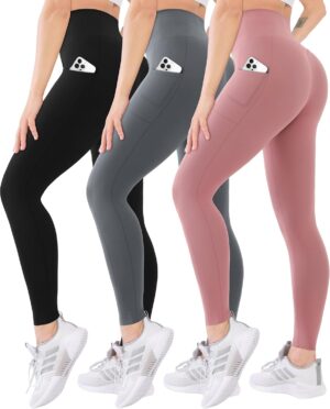 Blisset 3 Pack High Waisted Leggings for Women-Soft Athletic Tummy Control Pants for Running Yoga Workout Reg & Plus Size