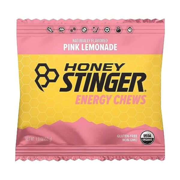 71CxuNi-sL._SL1500_.jpg Honey Stinger Organic Pink Lemonade Energy Chew | Gluten Free & Caffeine Free | for Exercise, Running and Performance | Sports Nutrition for Home & Gym, Pre and Mid Workout | 12 Pack, 21.6 Ounce