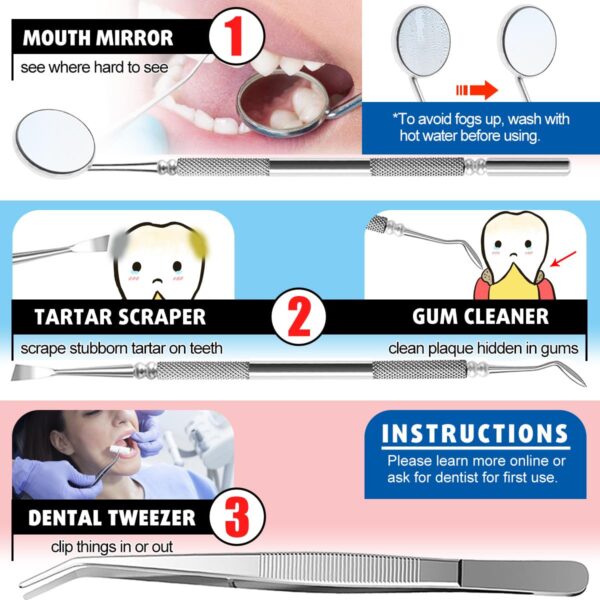 Antonki 6 Pack Dental Tools, Plaque Remover for Teeth Cleaning Dental Pick Hygiene Kit, Stainless Steel Professional Tooth Scraper Tartar Removal Cleaner for Home Use - with Case
