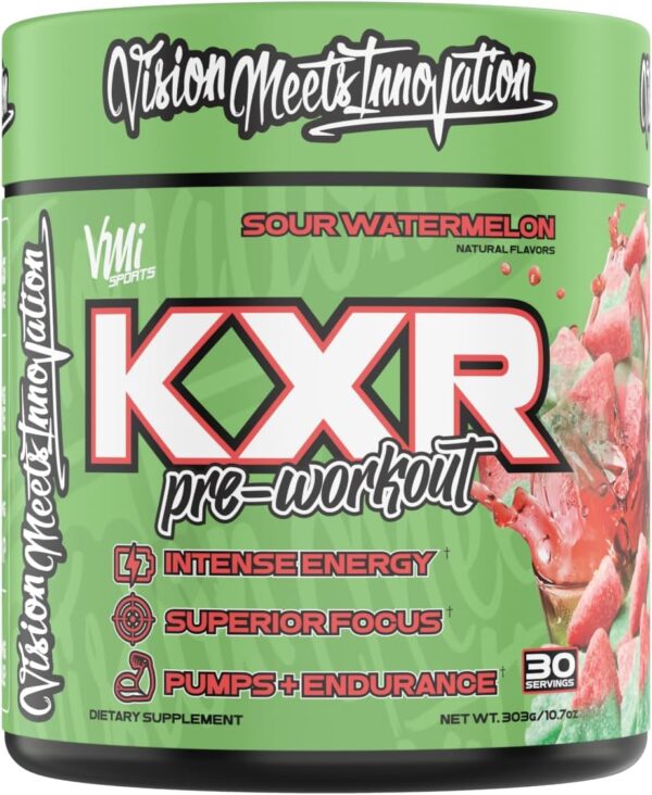 K-XR Pre-Workout Energy Powder | Intense Energy Pre-Workout Drink for Men and Women| Creatine Free | Improves Performance - Enhanced Focus & Increased Endurance | 30 Servings (Sour Watermelon)