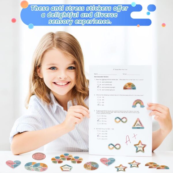 ZOIIWA 48Pcs Breath Calm Anxiety Sensory Stickers Reusable Tactile Textured Mindfulness Sticker Fidget Silent Adhesive Sensory Strips for School Office Adults Teen Kid Tension Student Classroom Supply