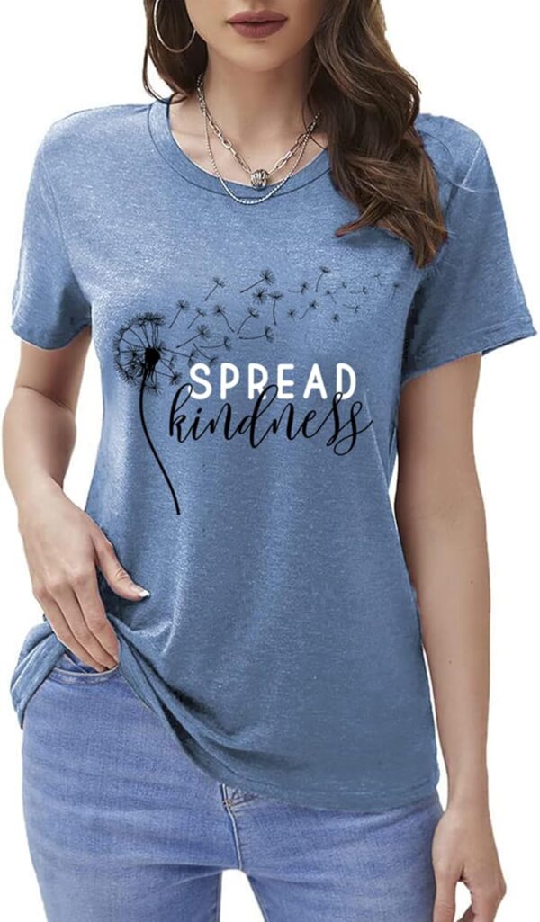 Women's Summer Spread Kindness T Shirts for Women Dandelion Graphic Loose Tees Crew Neck Short Sleeve Casual Printed Cute Top