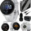 Garmin Forerunner 165 Running Smartwatch, Colorful AMOLED Touchscreen, Training Metrics and Recovery Insights Includes Wearable4U PowerPack +Adapters Bundle, Mist Gray/Whitestone