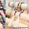 Agate Stone Hand Knotted Garland Modern Farmhouse Rustic Table Home Decor, 30inch Meditation Accessories with Tassel, Prayer Healing Beads Boho Wall Shelf Hanging Decoration (Deep Multicolor)