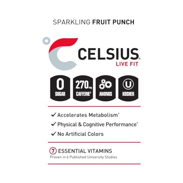 CELSIUS ESSENTIALS, Sparkling Fruit Burst, Performance Energy Drink 16 Fl Oz (Pack of 12)