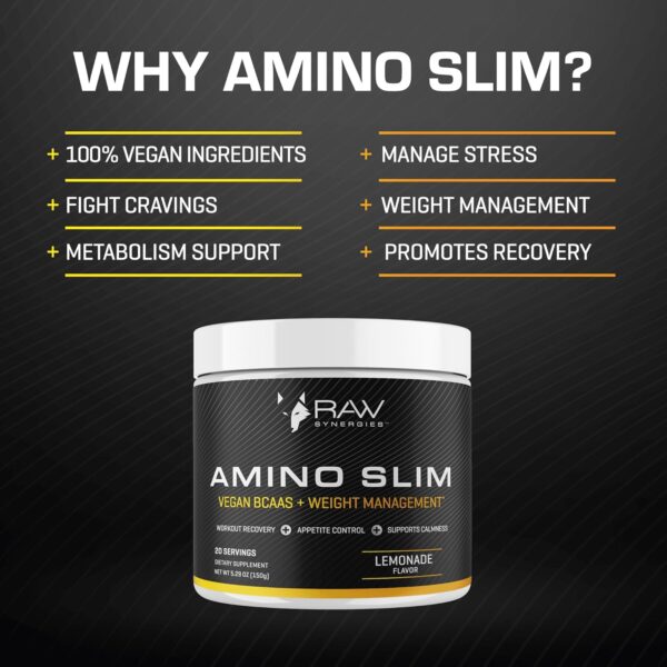 Amino Slim - Slimming BCAA Weight Loss Drink for Women, Vegan Amino Acids & L-Glutamine Powder for Post Workout Recovery & Fat Burning | Daily Appetite Suppressant, Metabolism Booster & Stress Relief
