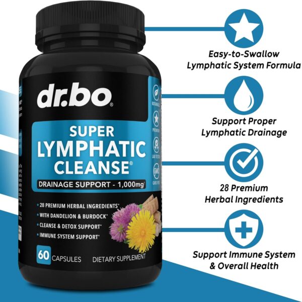 Lymphatic Drainage Supplements Pills - Lymphatic Support Total Herbal Cleanse Products Echinacea, Ginger, Dandelion, Red Root & Red Clover Supplement - Lymph Node Detox Cleanse Lymph System Drainage