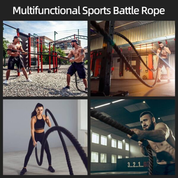 Battle Ropes 1.5 inch 30 ft - Polyester Workout Rope Heavy for Home Body Workouts Building Muscle, Black