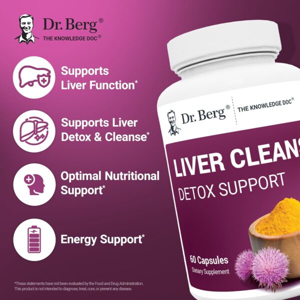 Dr. Berg Liver Cleanse Detox Capsules w/Unique Blend of Milk Thistle, Ox Bile & Folate - Liver Supplement Includes Turmeric, Black Pepper & Choline - 60 Capsules